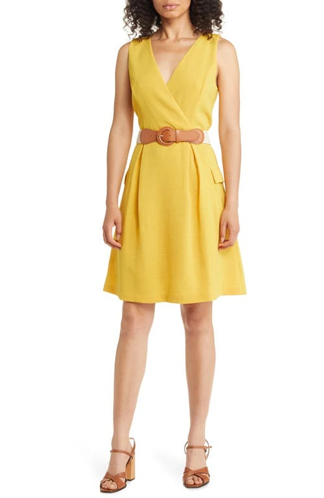 Donna Ricco Belted A-Line Dress Mustard at Nordstrom,