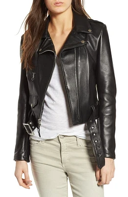 Schott NYC Crop Leather Jacket Black at Nordstrom,