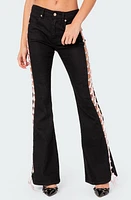 EDIKTED Lace-Up Flare Jeans Black at Nordstrom,