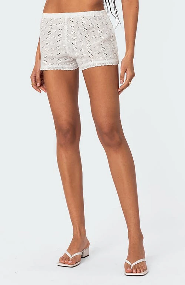 EDIKTED Jael Cotton Eyelet Shorts White at Nordstrom,