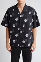 HUGO Egeeno Flaming Tire Print Camp Shirt Black at Nordstrom,