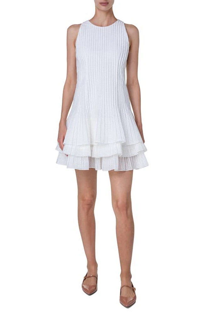 Akris Check Plissé Tiered Dress Ecru at Nordstrom,