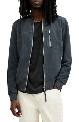 AllSaints Kairo Suede Bomber Jacket Celestial Blue at Nordstrom,