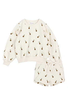 MILES THE LABEL Pineapple Print Organic Cotton Sweatshirt & Sweat Shorts Set Beige at Nordstrom, M