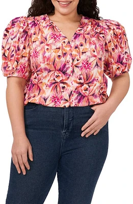 CeCe Puff Sleeve Cotton Top New Ivory Floral at Nordstrom,