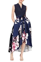 SLNY Floral Pleated High-Low Dress in Navy Multi at Nordstrom, Size 14