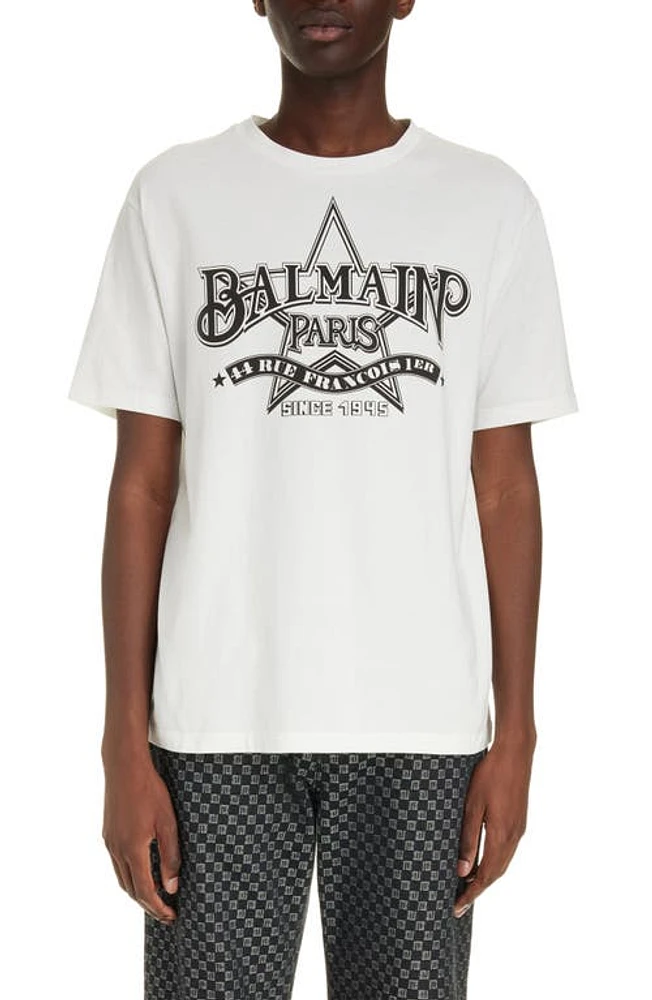 Balmain Organic Cotton Star Logo Graphic T-Shirt Gab White/Black at Nordstrom,