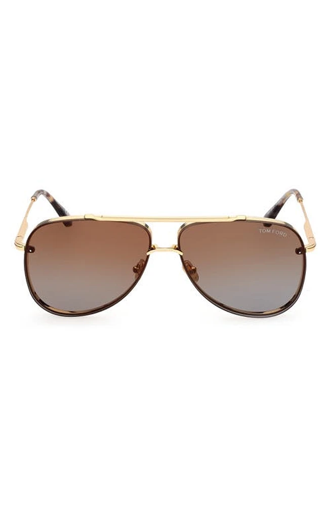 TOM FORD Leon 62mm Pilot Sunglasses in Shiny Deep Gold /Brown at Nordstrom