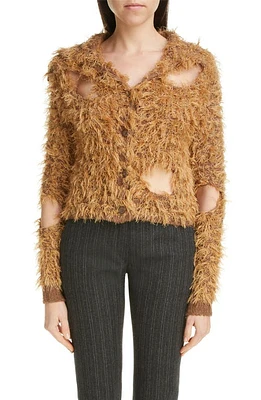 Acne Studios Kozzie Distressed Hairy Web Wool Blend Cardigan Camel Brown at Nordstrom,