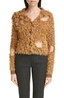 Acne Studios Kozzie Distressed Hairy Web Wool Blend Cardigan Camel Brown at Nordstrom,