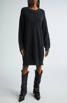 R13 Oversize Distressed Long Sleeve Sweater Dress Acid Black at Nordstrom,