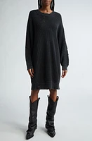 R13 Oversize Distressed Long Sleeve Sweater Dress Acid Black at Nordstrom,