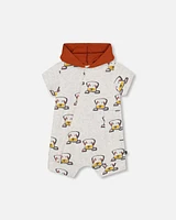 Deux Par Deux Baby Boy's Organic Cotton Hooded Romper Heather Beige With Printed Dog in Heather Beige Printed Dog at Nordstrom