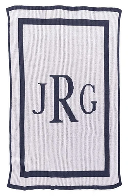 Butterscotch Blankees 'Classic Monogram' Personalized Stroller Blanket in White/Navy at Nordstrom, Size Small