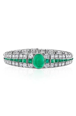 Mindi Mond Art Deco Colombian Emerald & Diamond Bracelet in Platinum/Diamond/Emerald at Nordstrom, Size 7