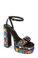 AZALEA WANG Janette Ankle Strap Crystal Platform Sandal Black Multi at Nordstrom,