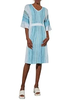 Ming Wang Stripe A-Line Midi Sweater Dress Dew Blue/Multi at Nordstrom,