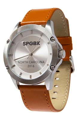 SPGBK Watches Murchison Leather Strap Watch, 44mm in Silver at Nordstrom