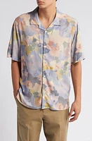 Wax London Didcot Floral Short Sleeve Button-Up Shirt Blue/Pink at Nordstrom,