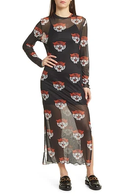 Dressed Lala Mad About You Long Sleeve Mesh Midi Dress Tigress at Nordstrom,