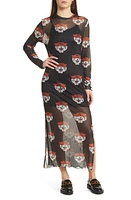 Dressed Lala Mad About You Long Sleeve Mesh Midi Dress Tigress at Nordstrom,