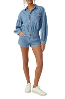 Free People Zodiac Long Sleeve Cotton Chambray Romper Moon Blue at Nordstrom,