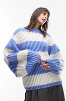 Topshop Stripe Balloon Sleeve Sweater Blue Multi at Nordstrom,