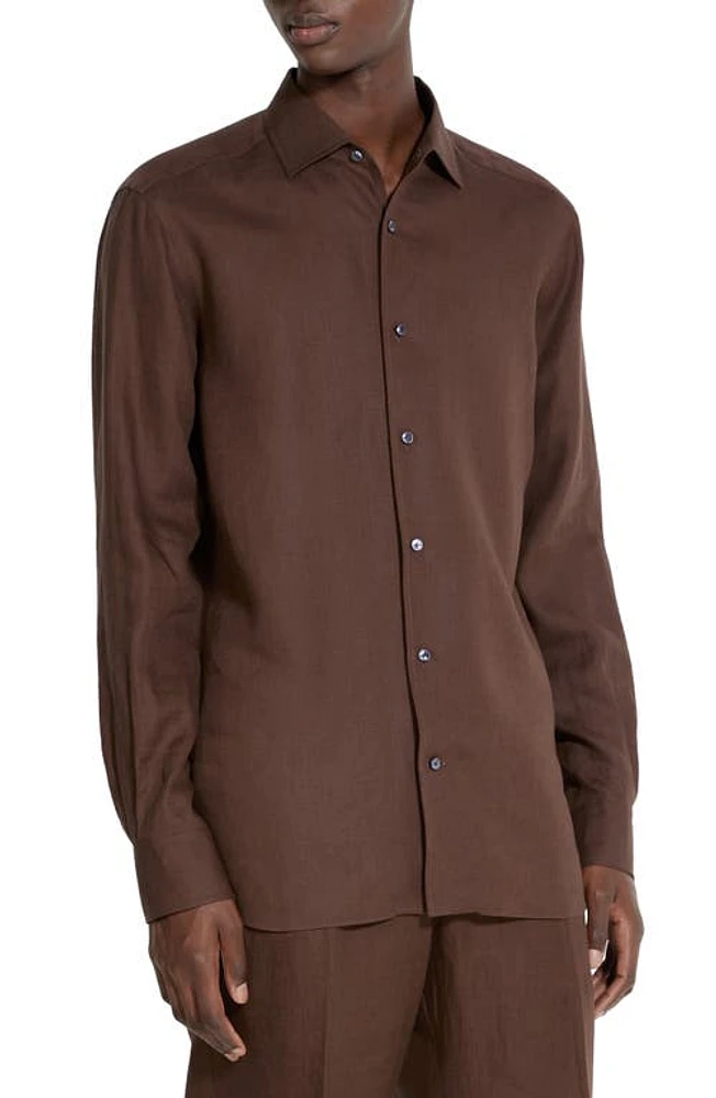 ZEGNA Oasi Linen Button-Up Shirt Ferrugine at Nordstrom,