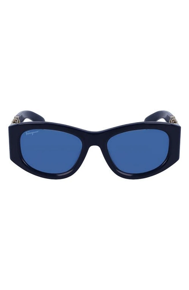 FERRAGAMO 53mm Oval Sunglasses in Blue at Nordstrom