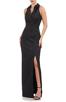 JS Collections Jasmine Jacquard Sleeveless Tuxedo Gown Black at Nordstrom,