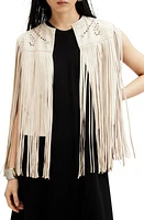 AllSaints Elias Astral Leather Fringe Vest Off White at Nordstrom,