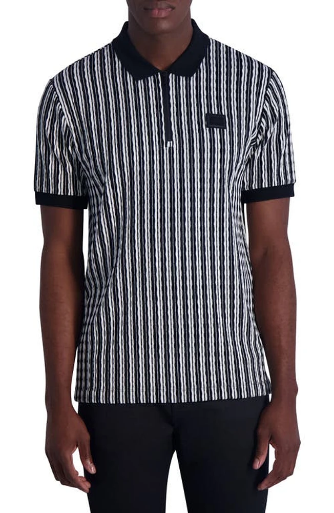 Karl Lagerfeld Paris Stripe Logo Patch Zip Polo in Black/White at Nordstrom, Size Medium