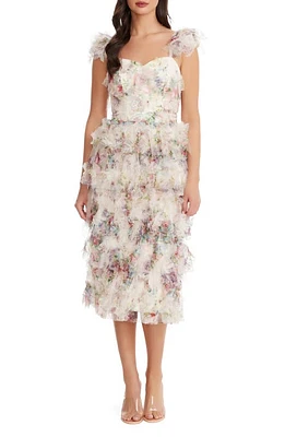 Dress the Population Kristen Flutter Sleeve Ruffle Tier Ivory Multi at Nordstrom,