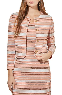 Ming Wang Crop Tweed Jacket in Coral Sand/oceanfront/limeston at Nordstrom, Size Large