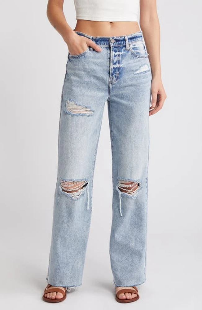 HIDDEN Jeans Ripped Raw Hem Wide Leg Medium Wash at Nordstrom,