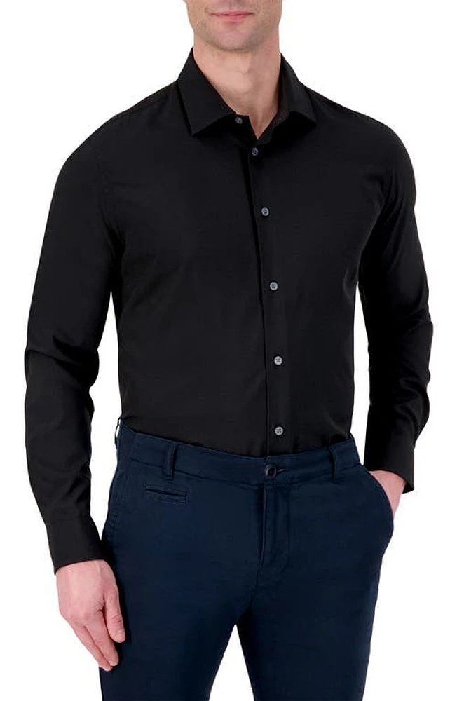 Report Collection 4X Stretch Slim Fit Solid Black Dress Shirt 09 at Nordstrom,