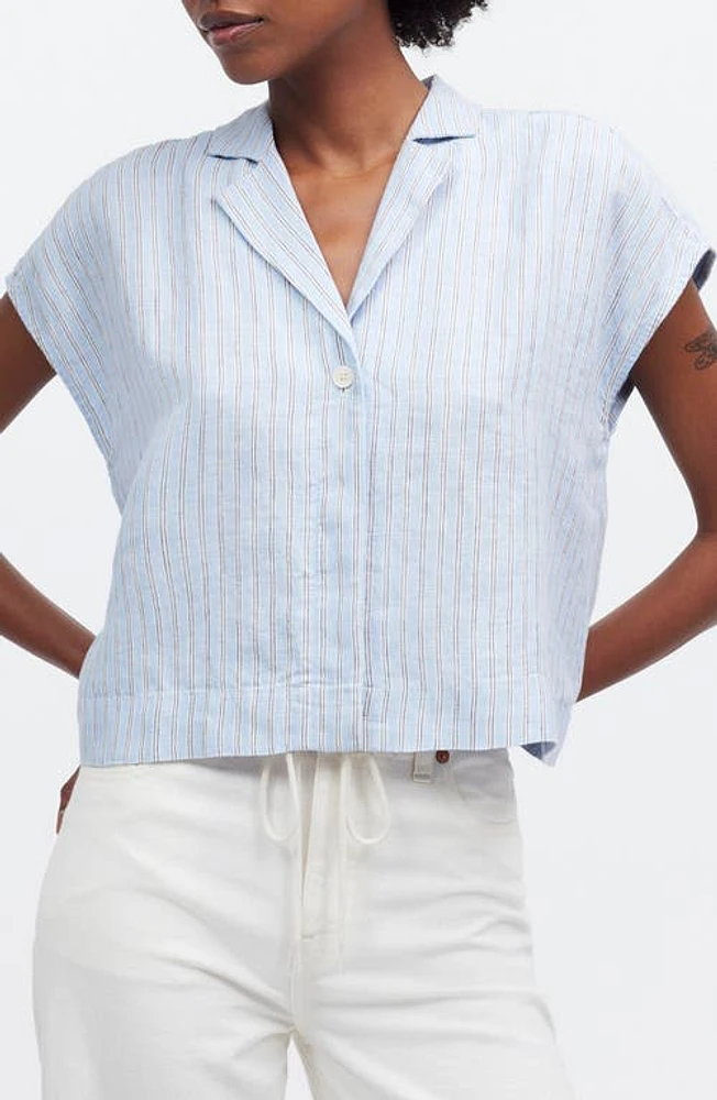 Madewell Boxy Cap Sleeve Linen Camp Shirt Powder Blue at Nordstrom,