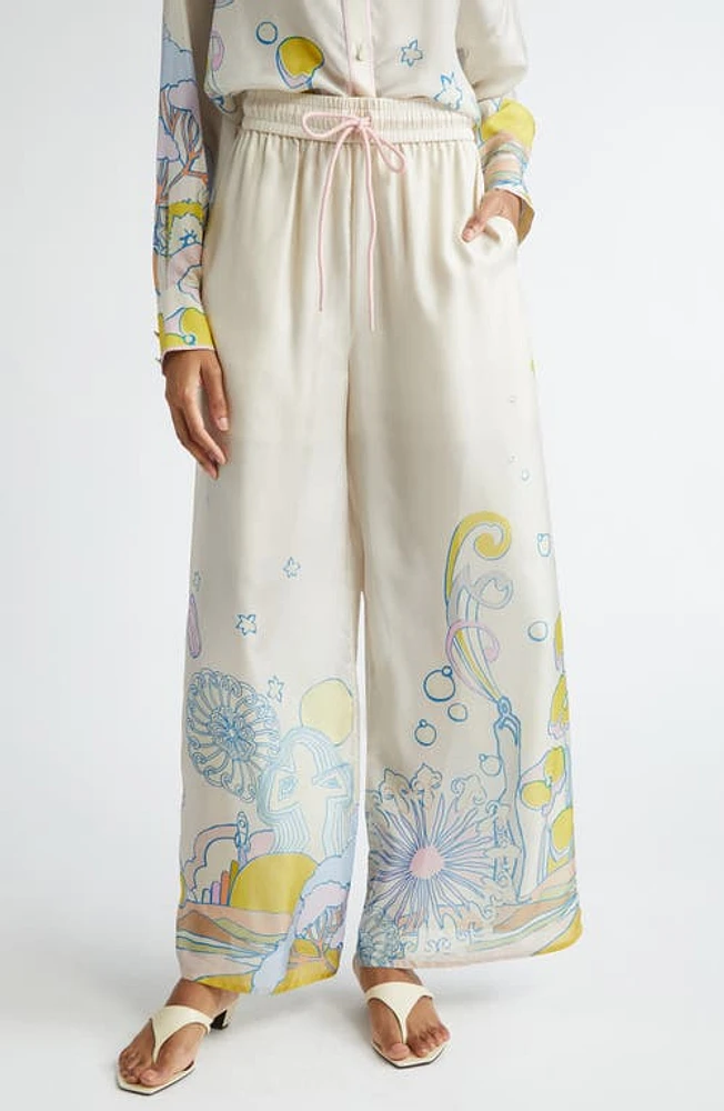 Zimmermann Pop Print Relaxed Silk Wide Leg Pants Watercolour Multi at Nordstrom,