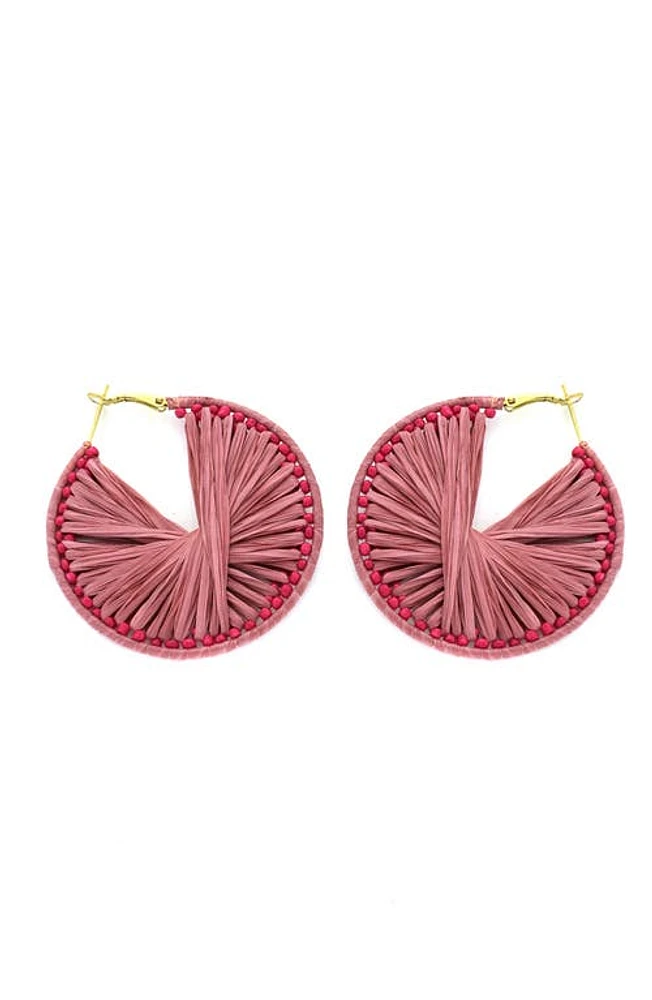 Panacea Raffia Wrapped Hoop Earrings in Pink at Nordstrom