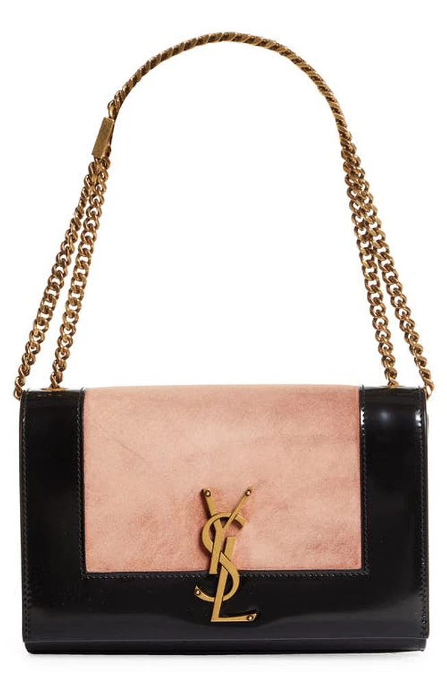 Saint Laurent Small Kate Colorblock Shoulder Bag in Peach Flower/Noir at Nordstrom