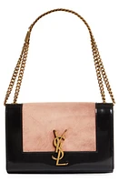 Saint Laurent Small Kate Colorblock Shoulder Bag in Peach Flower/Noir at Nordstrom