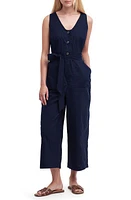 Barbour Penrose Wide Leg Cotton & Linen Jumpsuit Navy at Nordstrom, Us