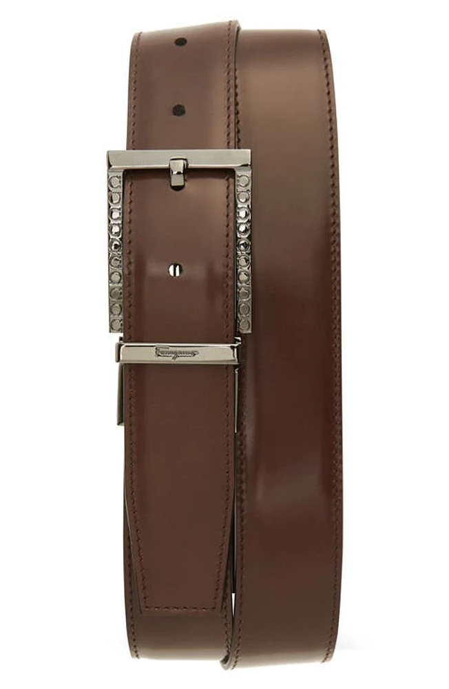 FERRAGAMO Gancio Engraved Buckle Reversible Leather Belt Tamarindo Nero at Nordstrom, Cm