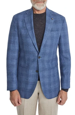 Jack Victor Hampton Plaid Stretch Wool & Linen Blend Sport Coat Mid Blue at Nordstrom,