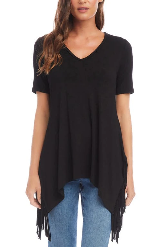 Karen Kane Fringe Handkerchief Hem Top Black at Nordstrom