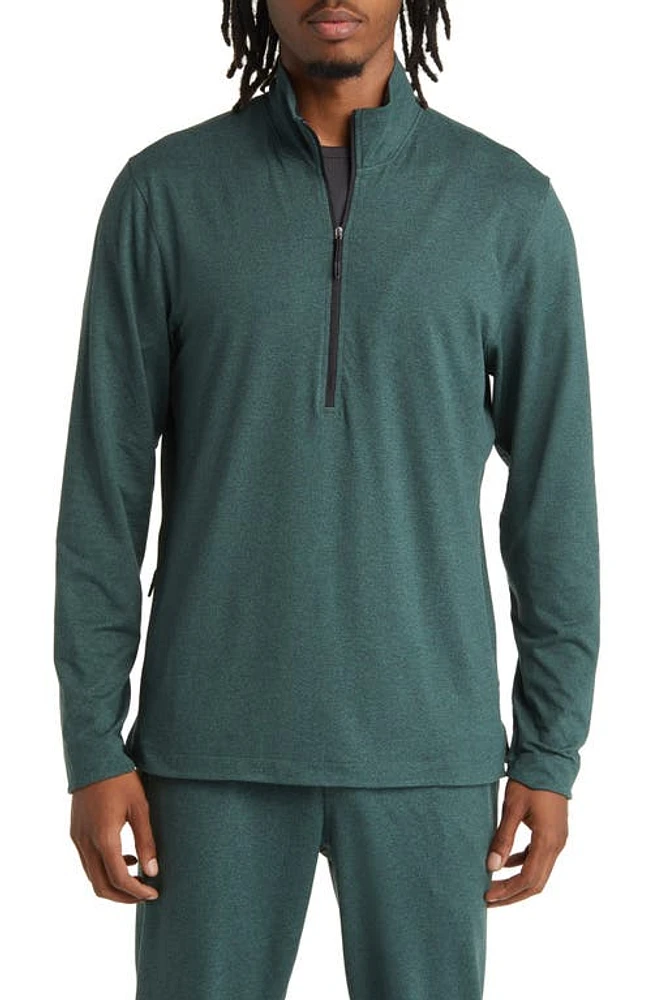 zella Restore Soft Performance Half Zip Pullover Green Duck Melange at Nordstrom,