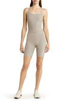 Beyond Yoga Get Gear Space Dye Biker Romper Birch Heather at Nordstrom,