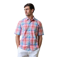 Hope & Henry Mens' Stretch Poplin Short Sleeve Button Down Shirt in Bright Spring Plaid Poplin at Nordstrom