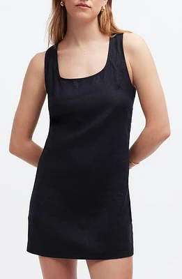 Madewell Cross Back Sleeveless Linen Minidress True Black at Nordstrom,