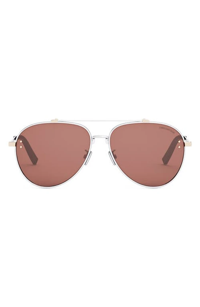 DIOR CD Diamond A1U 59mm Pilot Sunglasses in Shiny Palladium /Bordeaux at Nordstrom